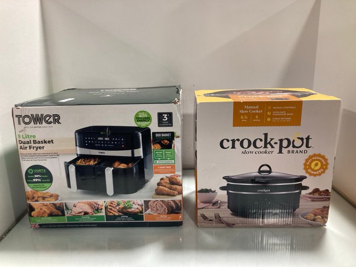 Lot 130  
            Marchington SR12 - Parcel Delivery Only 

                
TOWER 9L DUAL BASKET AIR FRYER TO INCLUDE CROCKPOT SLOWCOOKER: LOCATION - J5