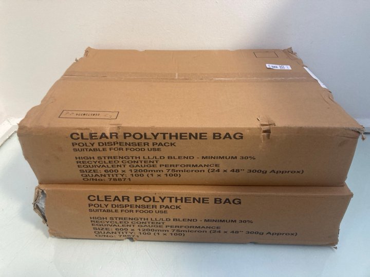 Lot 1315  
            Marchington SR12 - Parcel Delivery Only 

                
2 X BOXES OF CLEAR POLYTHENE FOOD BAGS: LOCATION - E1
