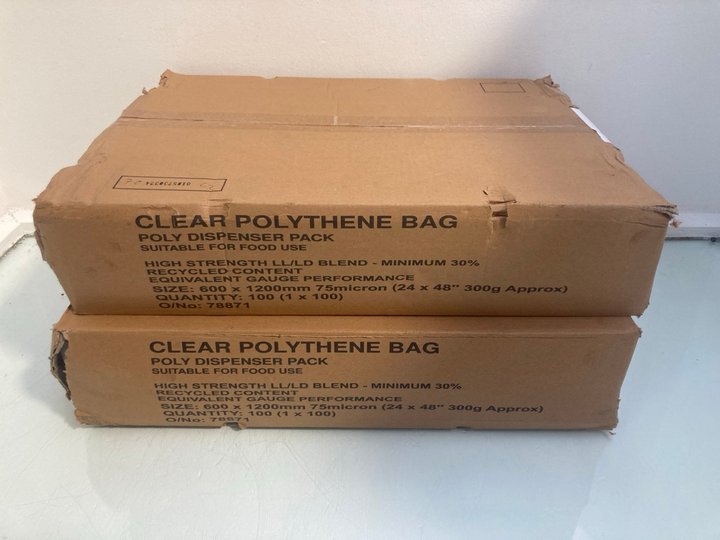 Lot 1316  
            Marchington SR12 - Parcel Delivery Only 

                
2 X BOXES OF CLEAR POLYTHENE FOOD BAGS: LOCATION - E1