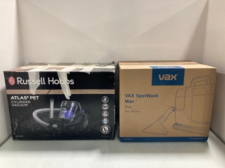 Lot 131  
            Marchington SR12 - Parcel Delivery Only 

                
VAX SPOTWASH MAX DUO TO INCLUDE RUSSELL HOBBS ATLAS 2 PET CYLINDER VACUUM: LOCATI...