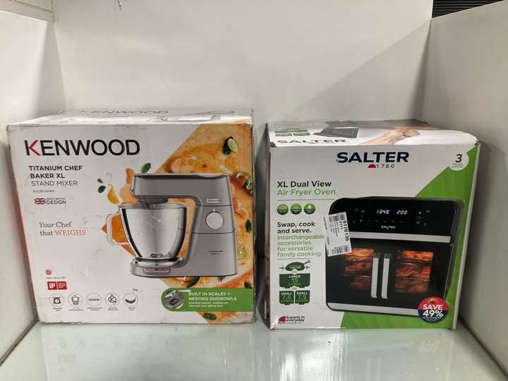 Lot 138  
            Marchington SR12 - Parcel Delivery Only 

                
KENWOOD TITANIUM CHEF BAKER XL STAND MIXER IN BRUSHED STEEL TO INCLUDE SALTER XL ...