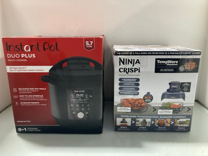 Lot 144  
            Marchington SR12 - Parcel Delivery Only 

                
NINJA CRISPI PORTABLE COOKING SYSTEM TO INCLUDE INSTANT POT DUO PLUS MULTI COOKER...