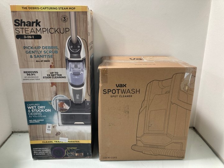 Lot 159  
            Marchington SR12 - Parcel Delivery Only 

                
SHARK STEAM PICKUP 3 IN 1 VACUUM TO INCLUDE VAX SPOTWASH MODEL: CDCW-CSXS: LOCATI...