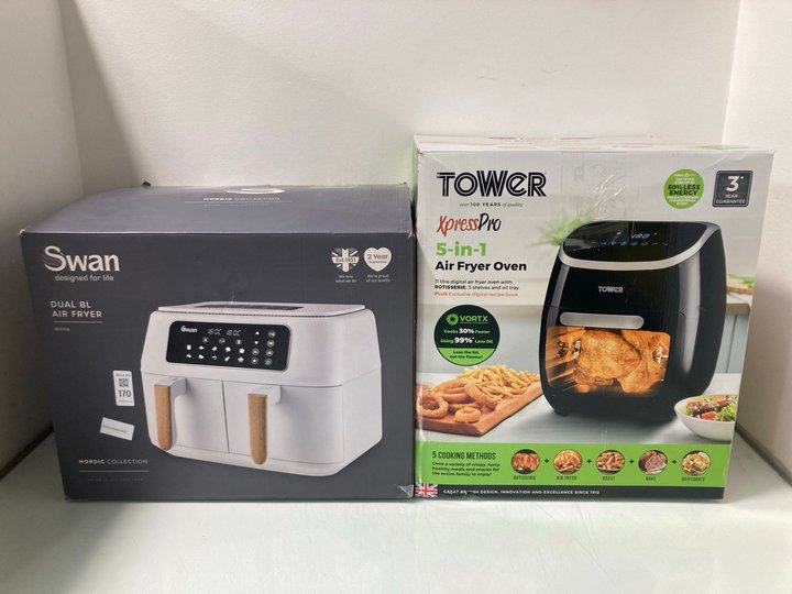 Lot 170  
            Marchington SR12 - Parcel Delivery Only 

                
SWAN DUAL 8L AIR FRYER IN WHITE TO INCLUDE TOWER EXPRESS PRO 5 IN 1 AIR FRYER OVE...