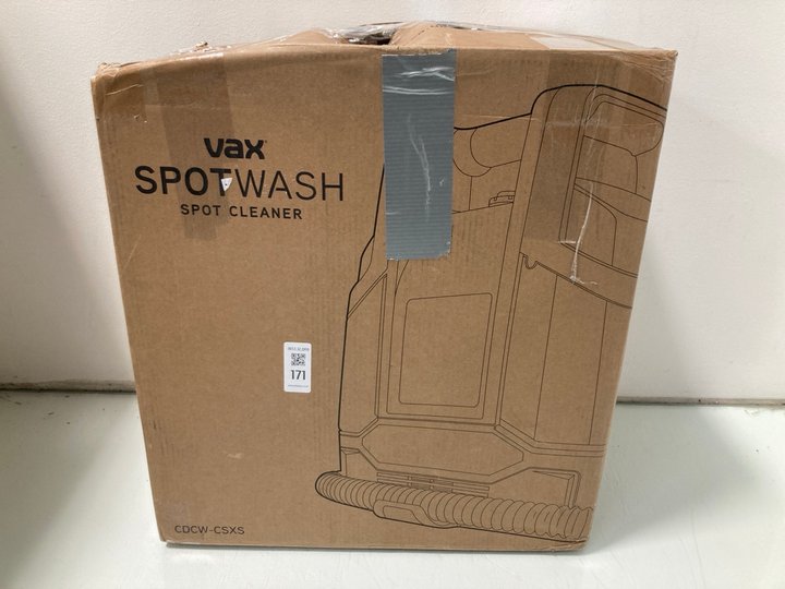 Lot 171  
            Marchington SR12 - Parcel Delivery Only 

                
VAX SPOTWASH SPOT CLEANER MODEL :CDCW-CSXS: LOCATION - J9