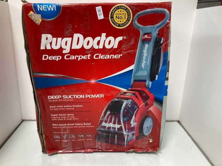 Lot 177  
            Marchington SR12 - Parcel Delivery Only 

                
RUG DOCTOR DEEP CARPET CLEANER ORIGINAL RRP £229.50: LOCATION - J9