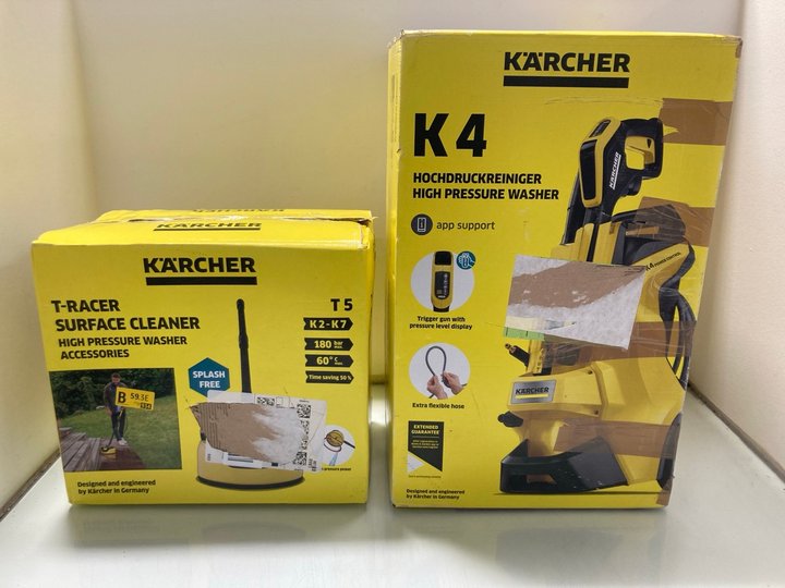 Lot 180  
            Marchington SR12 - Parcel Delivery Only 

                
KARCHER K4 HIGH PRESSURE WASHER TO INCLUDE T-RACER SURFACE CLEANER: LOCATION - J10