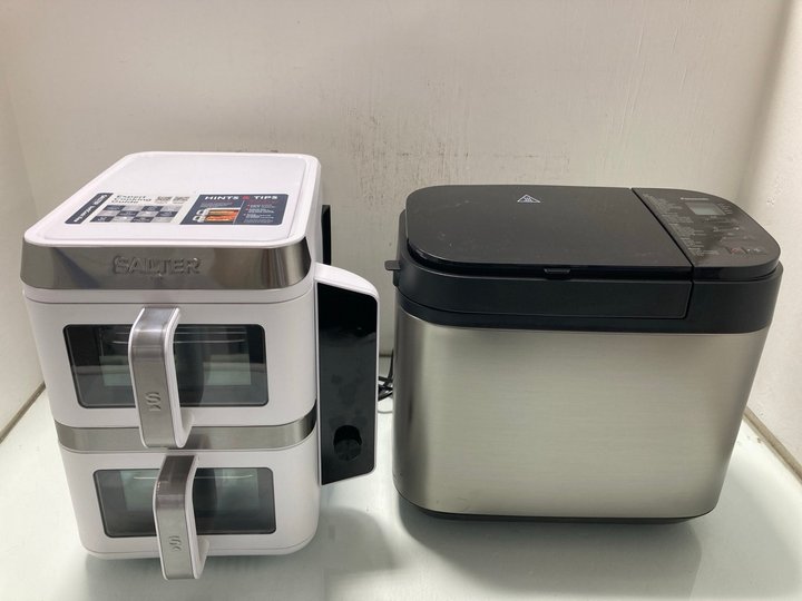 Lot 211  
            Marchington SR12 - Parcel Delivery Only 

                
SALTER VERTICOOK VIEW AIRFRYER IN WHITE TO INCLUDE PANASONIC AUTOMATIC BREAD MAKE...