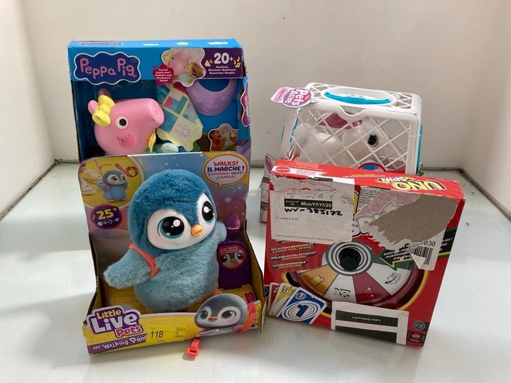 Lot 223  
            Marchington SR12 - Parcel Delivery Only 

                
QTY OF ASSORTED KIDS TOYS TO INCLUDE PEPPA PIG OINKS AND SNUGGLE EVIE DOLL: LOCAT...
