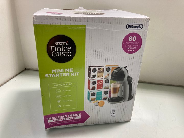 Lot 225  
            Marchington SR12 - Parcel Delivery Only 

                
NESCAFE DOLCE GUSTO MINI ME STARTER KIT COFFEE MACHINE: LOCATION - J14