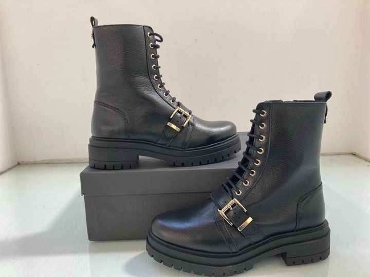 Lot 232  
            Marchington SR12 - Parcel Delivery Only 

                
WOMENS MINT VELVET LILY BIKER BOOTS IN BLACK UK SIZE 4 ORIGINAL RRP £160.00: LOCA...