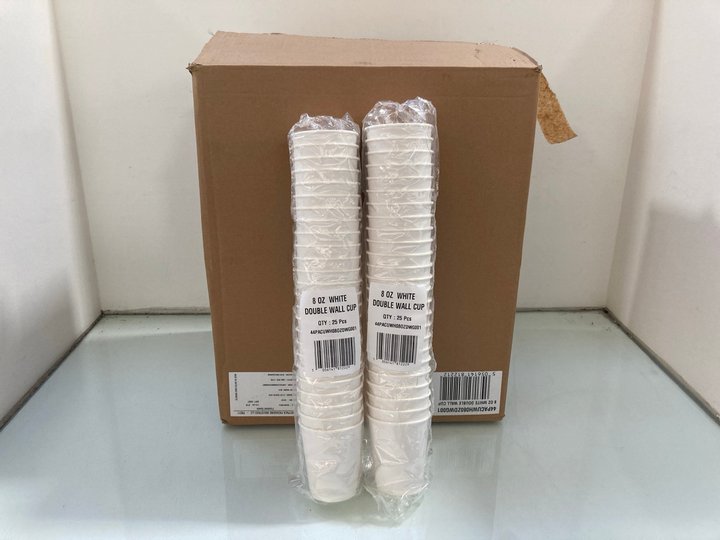 Lot 236  
            Marchington SR12 - Parcel Delivery Only 

                
500PCS 80Z WHITE DOUBLE WALLED COFFEE CUP: LOCATION - J14