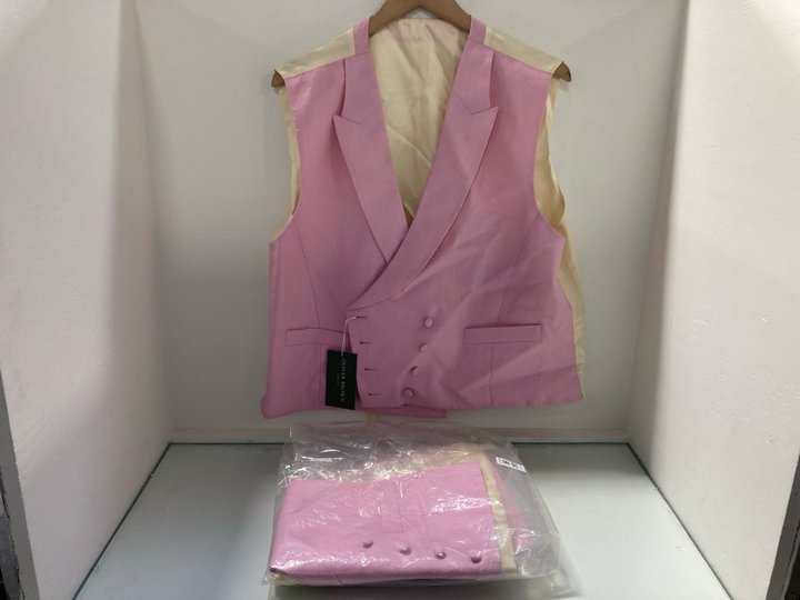 Lot 292  
            Marchington SR12 - Parcel Delivery Only 

                
2 X OLIVER BROWN LONDON DOUBLE BREASTED LINEN WAISTCOAT IN PINK - UK SIZES: 50R &...