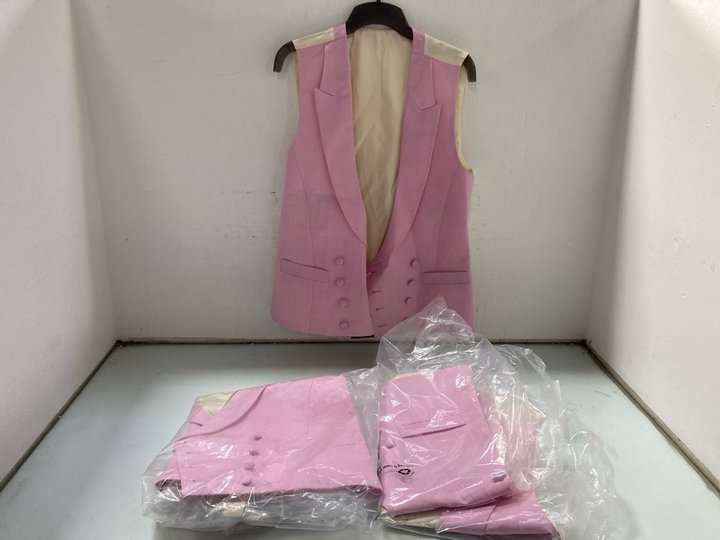 Lot 299  
            Marchington SR12 - Parcel Delivery Only 

                
3 X OLIVER BROWN LONDON DOUBLE BREASTED LINEN WAISTCOAT IN PINK - UK SIZES: 42L &...