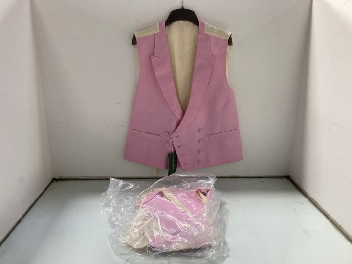 Lot 300  
            Marchington SR12 - Parcel Delivery Only 

                
2 X OLIVER BROWN LONDON DOUBLE BREASTED LINEN WAISTCOAT IN PINK - UK SIZES: 42R &...