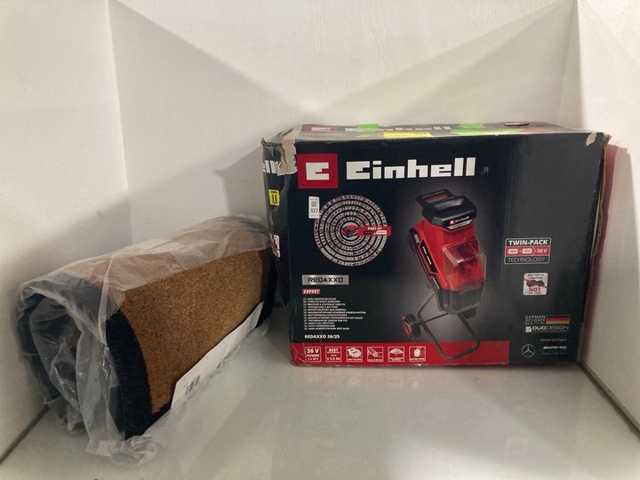 Lot 377  
            Marchington SR12 - Parcel Delivery Only 

                
EINHELL CORDLESS SHREDDER TO INCLUDE OUTDOOR COIR MATT: LOCATION - I16