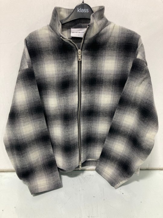 Lot 384  
            Marchington SR12 - Parcel Delivery Only 

                
MKI MIYUKI ZOKU WOOL CHECK TRACK JACKET IN OFF WHITE/BLACK - UK SIZE: SMALL: LOCA...