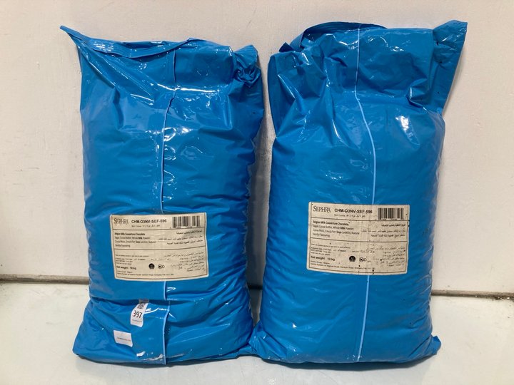Lot 397  
            Marchington SR12 - Parcel Delivery Only 

                
2 X BAGS OF SEPHRA BELGIAN MILK COUVERTURE CHOCOLATE 10KG - BB: 01/27: LOCATION -...