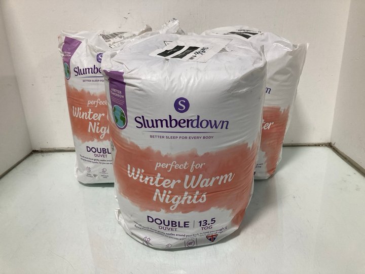 Lot 408  
            Marchington SR12 - Parcel Delivery Only 

                
3 X ASSORTED DUVETS TO INCLUDE SLUMBERDOWN WARM WINTER NIGHTS SINGLE DUVET 15 TOG...