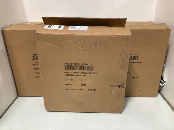 Lot 418  
            Marchington SR12 - Parcel Delivery Only 

                
QTY OF ACROBAT HD SQUARE WATER FILLED FLAG BASES: LOCATION - I14