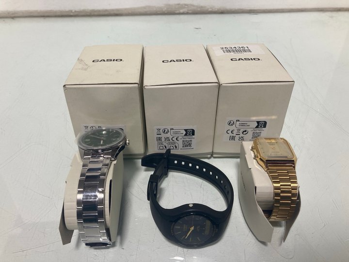 Lot 435  
            Marchington SR12 - Parcel Delivery Only 

                
3 X ASSORTED CASIO WATCHES TO INCLUDE ANALOGUE/DIGITAL WATCH IN BLACK: LOCATION -...