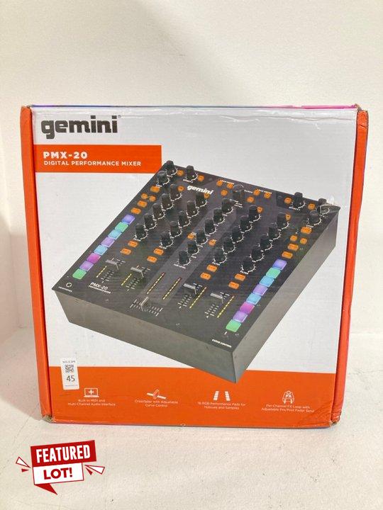 Lot 45  
            Marchington SR12 - Parcel Delivery Only 

                
GEMINI PMX-20 DIGITAL PERFORMANCE MIXER - ORIGINAL RRP: £379.99: LOCATION - BOOTH