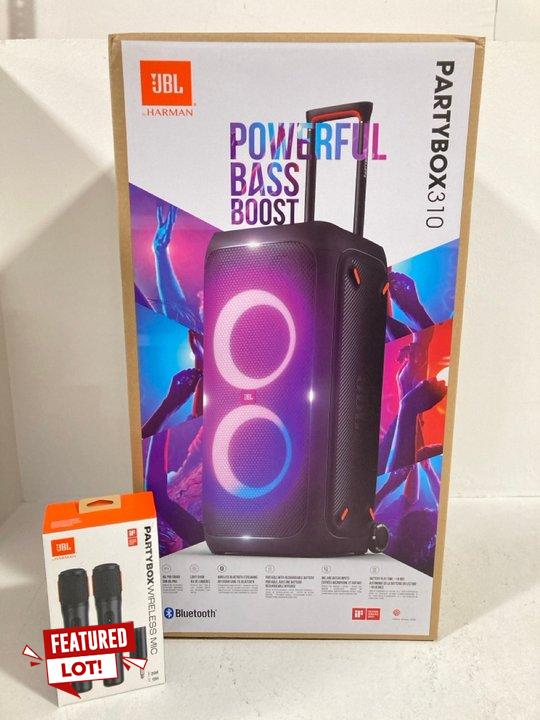 Lot 50  
            Marchington SR12 - Parcel Delivery Only 

                
JBL HARMAN PARTYBOX 310 TO INCLUDE JBL PARTYBOX WIRELESS MIC - COMBINED RRP: £618...