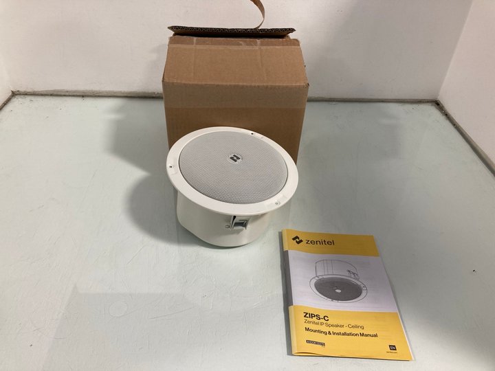 Lot 542  
            Marchington SR12 - Parcel Delivery Only 

                
ZENITEL IP CEILING SPEAKER ORIGINAL RRP £69.99: LOCATION - I8