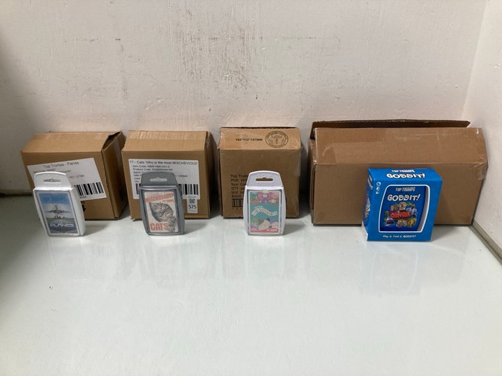 Lot 575  
            Marchington SR12 - Parcel Delivery Only 

                
QTY OF ASSORTED TOP TRUMPS TO INCLUDE TT CATS WHO IS THE MOST MISCHIEVOUS: LOCATI...