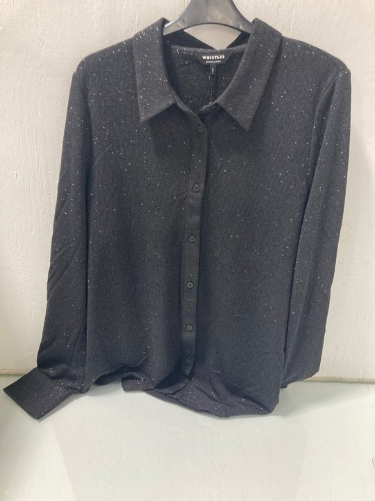 Lot 582  
            Marchington SR12 - Parcel Delivery Only 

                
WHISTLES EVA SPARKLE SHIRT IN BLACK UK SIZE 14 ORIGINAL RRP £89.00: LOCATION - I6