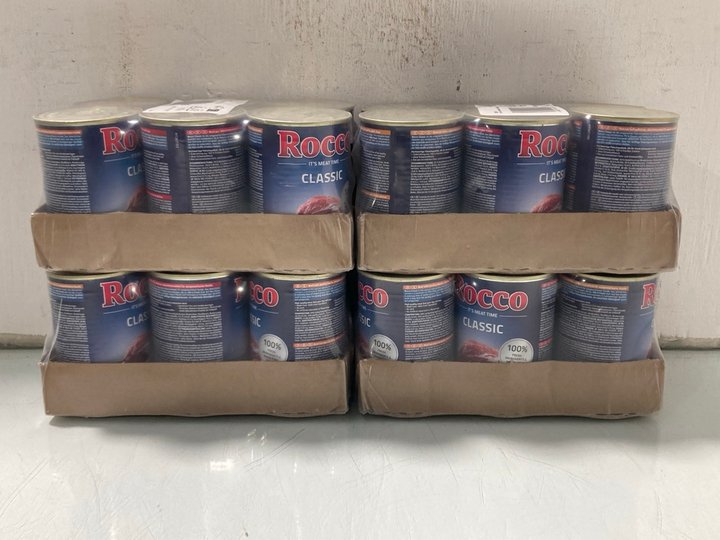 Lot 614  
            Marchington SR12 - Parcel Delivery Only 

                
4 X 6 PIECE ROCCO CLASSIC TINNED DOG FOOD - BB 05/27: LOCATION - I5