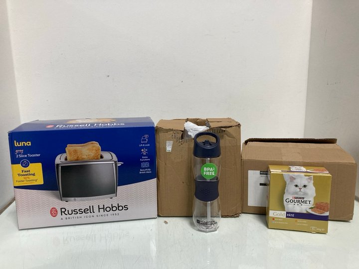 Lot 627  
            Marchington SR12 - Parcel Delivery Only 

                
QTY OF ASSORTED HOUSEHOLD ITEMS TO INCLUDE RUSSELL HOBBS LUNA 2 SLICE TOASTER IN ...
