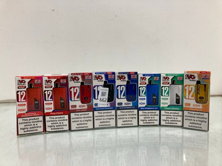 Lot 662  
            Marchington SR12 - Parcel Delivery Only 

                
QTY OF ASSORTED VAPE ITEMS TO INCLUDE IVG PRO FIZZY CHERRY 20MG (18+ ID REQUIRED)...