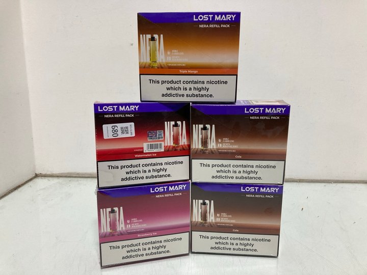 Lot 680  
            Marchington SR12 - Parcel Delivery Only 

                
4 X ASSORTED LOST MARY VAPE ITEMS TO INCLUDE NERA REFILL PACK IN WATERMELON ICE (...