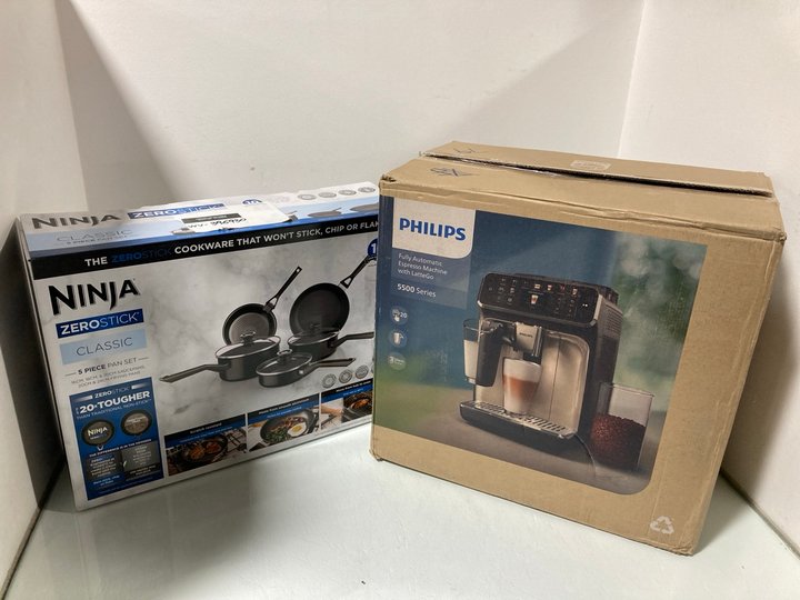 Lot 707  
            Marchington SR12 - Parcel Delivery Only 

                
NINJA ZERO STICK SAUCEPAN SET TO INCLUDE PHILIPS FULLY AUTOMATIC ESPRESSO MACHINE...