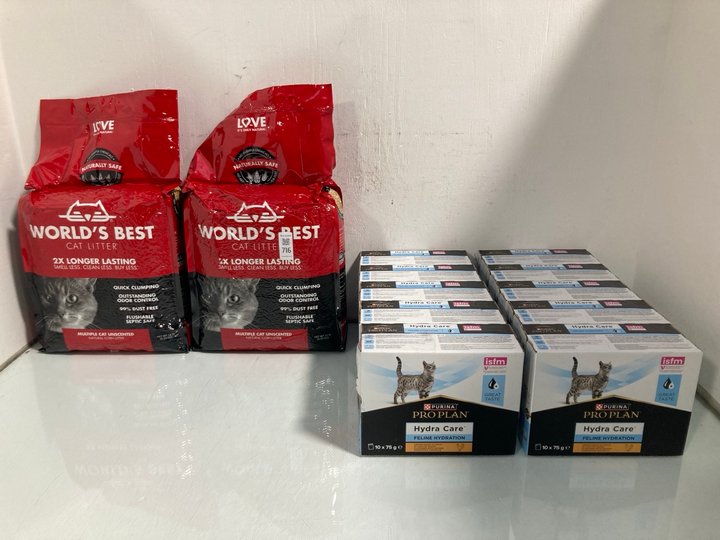 Lot 716  
            Marchington SR12 - Parcel Delivery Only 

                
QTY OF ASSORTED PET ITEMS TO INCLUDE PROPLAN HYDRA CARE FELINE HYDRATION CAT FOOD...