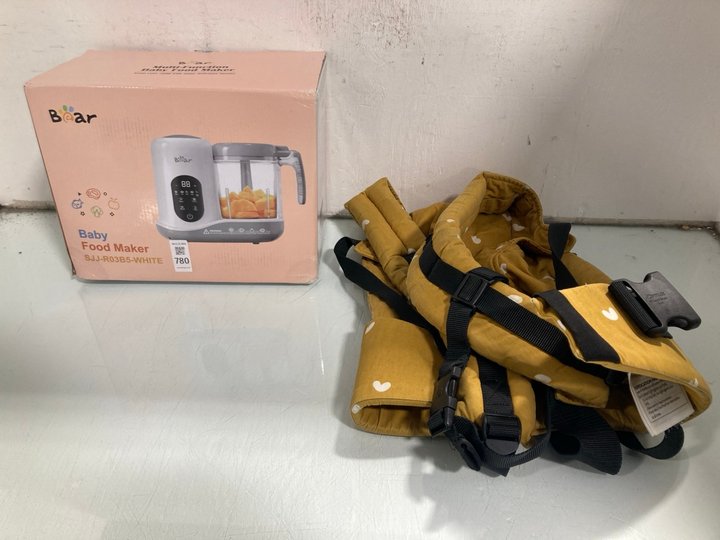 Lot 780  
            Marchington SR12 - Parcel Delivery Only 

                
BEAR BABY FOOD MAKER TO ALSO INCLUDE TULA PADDED BABY SLING IN MUSTARD: LOCATION ...