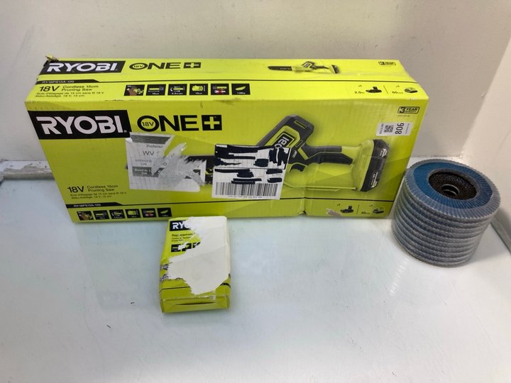 Lot 806  
            Marchington SR12 - Parcel Delivery Only 

                
3 X ASSORTED HARDWARE ITEMS TO INCLUDE RYOBI ONE+ 18V CORDLESS 15CM PRUNING SAW (...