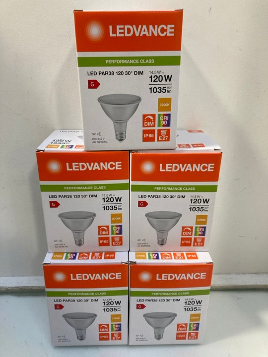 Lot 808  
            Marchington SR12 - Parcel Delivery Only 

                
5 X BOXES OF LEDVANCE 120W 1035LM LED PAR38 SPOTLIGHTS: LOCATION - H5