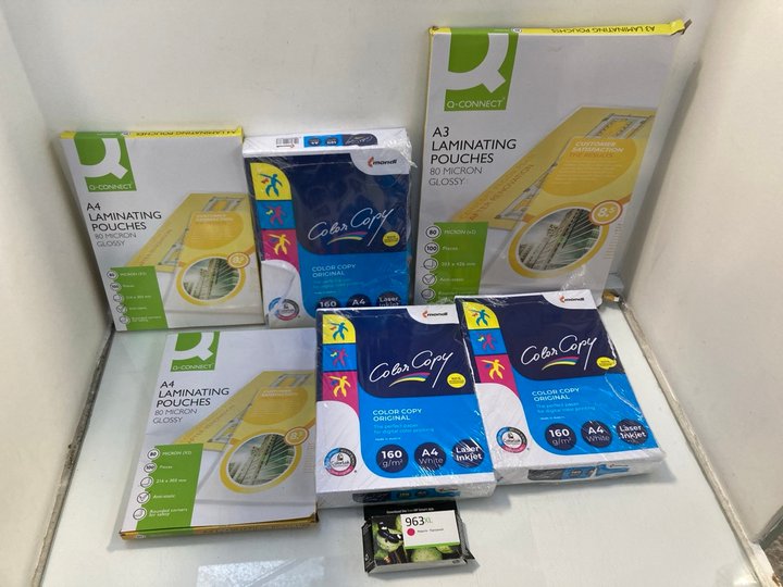 Lot 809  
            Marchington SR12 - Parcel Delivery Only 

                
QTY OF ASSORTED ITEMS TO INCLUDE PACK OF Q-CONNECT A3 LAMINATING POUCHES: LOCATIO...