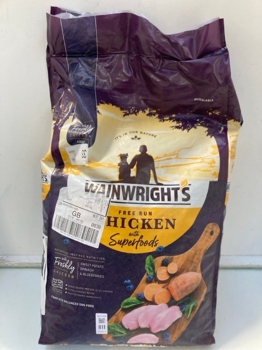 Lot 811  
            Marchington SR12 - Parcel Delivery Only 

                
PACK OF WAINWRIGHTS 12KG SUPERFOODS CHICKEN DOG BISCUITS - BBE 9/26: LOCATION - H5