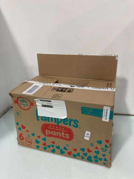 Lot 879  
            Marchington SR12 - Parcel Delivery Only 

                
BOX OF PAMPERS PREMIUM PROTECTION PANTS IN SIZE 6: LOCATION - H9
