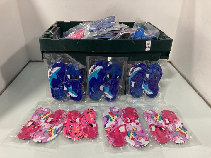 Lot 889  
            Marchington SR12 - Parcel Delivery Only 

                
QTY OF ASSORTED CHILDRENS WATER SHOES IN VARIOUS DESIGNS TO INCLUDE UNICORN WATER...