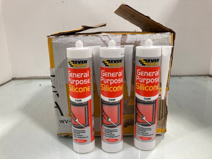 Lot 904  
            Marchington SR12 - Parcel Delivery Only 

                
BOX OF EVERBUILD GENERAL PURPOSE CLEAR SILICONE (18+ ID REQUIRED): LOCATION - H11