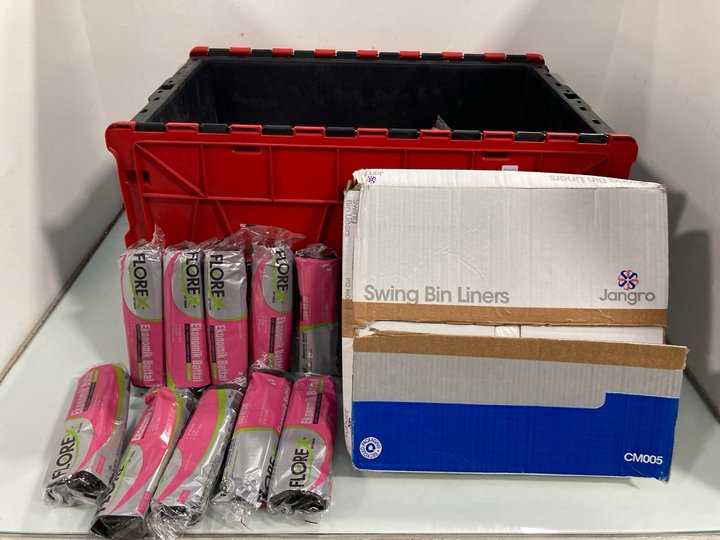 Lot 910  
            Marchington SR12 - Parcel Delivery Only 

                
2 X BOXES OF JANGRO SWING BIN LINERS TO ALSO INCLUDE QTY OF FLOREX BIN BAGS: LOCA...