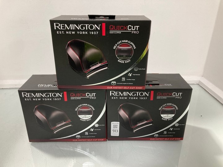 Lot 913  
            Marchington SR12 - Parcel Delivery Only 

                
3 X REMINGTON QUICK CUT PRO HAIR CLIPPERS: LOCATION - H12