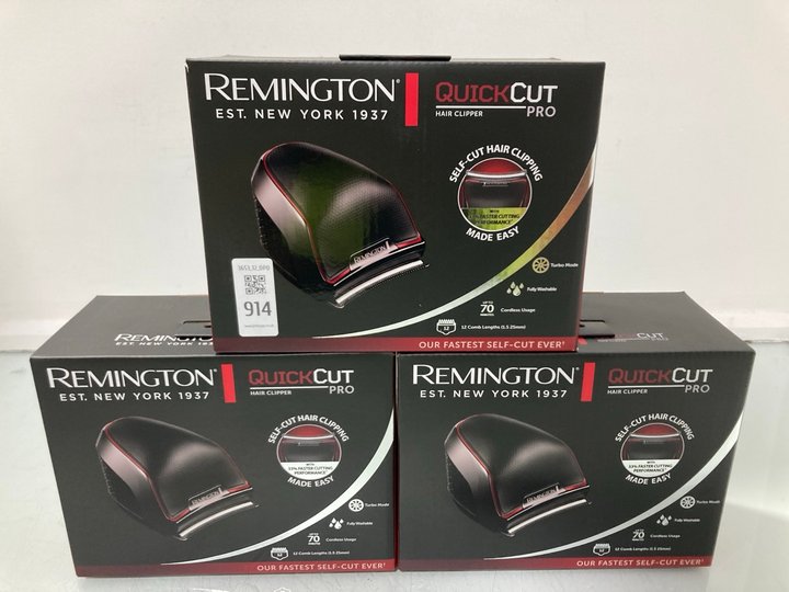 Lot 914  
            Marchington SR12 - Parcel Delivery Only 

                
3 X REMINGTON QUICK CUT PRO HAIR CLIPPERS: LOCATION - H12