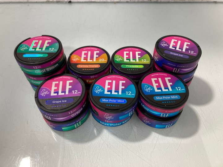 Lot 923  
            Marchington SR12 - Parcel Delivery Only 

                
QTY OF ELF 12MG NICOTINE POUCHES IN VARIOUS FLAVOURS TO INCLUDE FANTASY ORANGE - ...