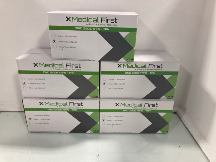 Lot 939  
            Marchington SR12 - Parcel Delivery Only 

                
5 X BOXES OF MEDICAL FIRST ZINC OXIDE TAPE IN TAN: LOCATION - H13