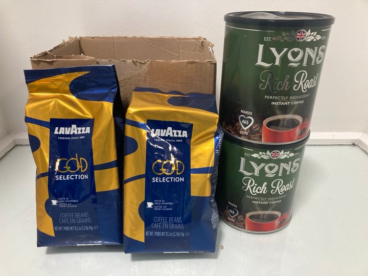 Lot 948  
            Marchington SR12 - Parcel Delivery Only 

                
BOX OF LAVAZZA 1KG GOLD SELECTION COFFEE BEANS - BBE 7/27 TO ALSO INCLUDE 2 X TUB...